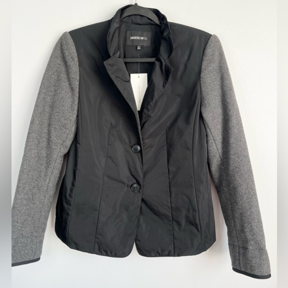 NWT! Lafayette 148 Size 6 • Eclipse Melange Black Gray Puffer Wool L Jacket Coat